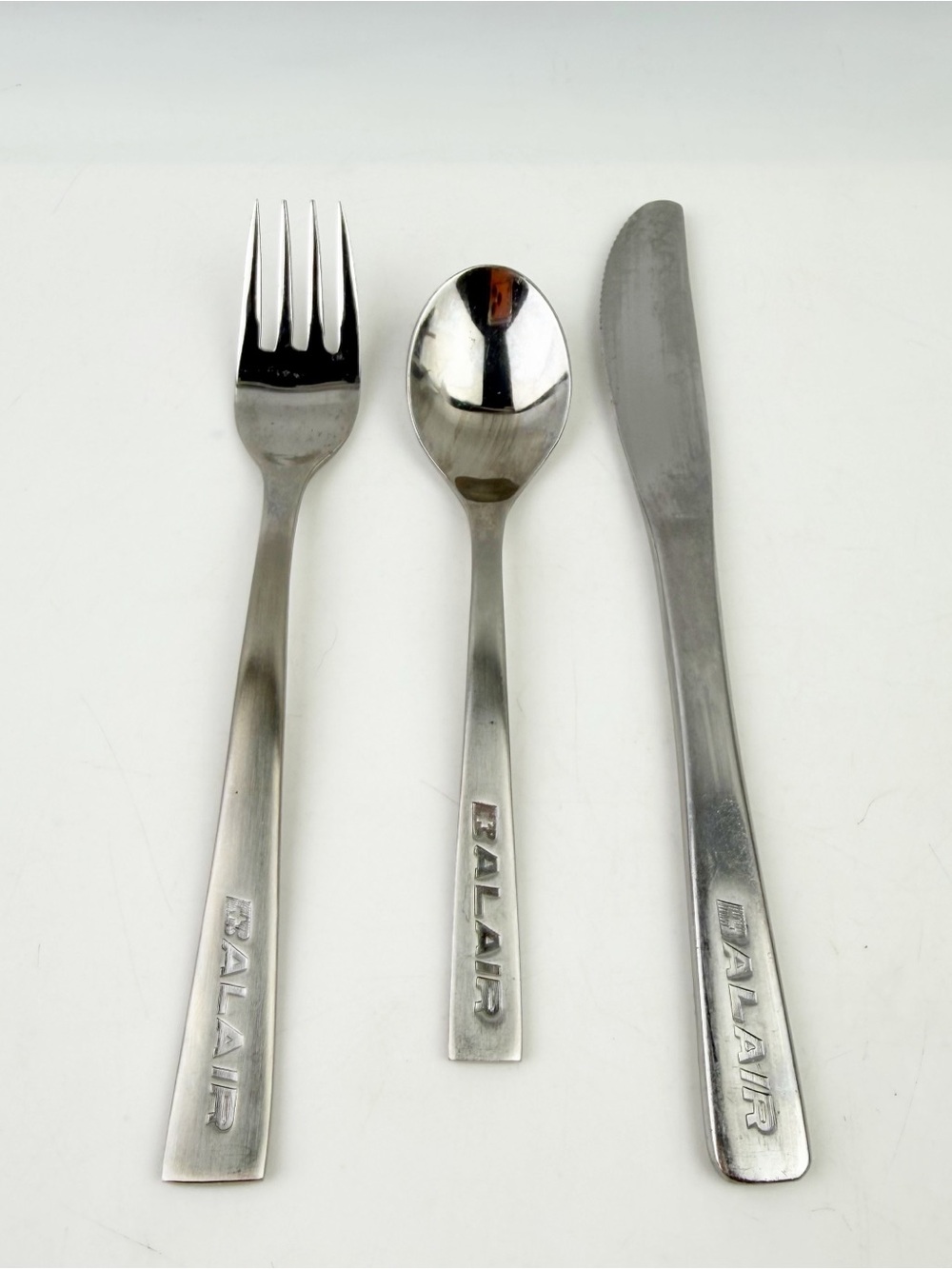 Vintage 1970s Balair Swiss Airline Stainless Steel Flatware Set Fork Spoon Knife